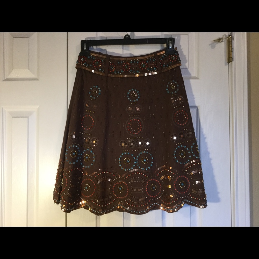 Brown  hand beaded Basil and Maude Skirt